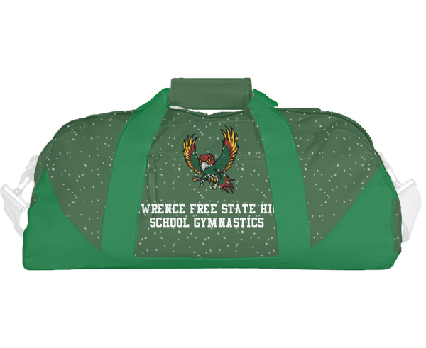 Duffle Bag, Lawrence Free State High School Gymnastics, Spirit Store, Teamtime, Team time, sublimation, custom sports apparel, team uniforms, spirit wear, spiritwear, sports uniforms, custom shirts, team store, custom team store, fundraiser sports, apparel fundraiser