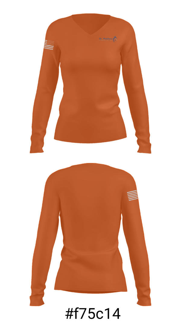 Women's Long Sleeve Vneck Shirt, St Matthews Lutheran School, Spirit Store, Teamtime, Team time, sublimation, custom sports apparel, team uniforms, spirit wear, spiritwear, sports uniforms, custom shirts, team store, custom team store, fundraiser sports, apparel fundraiser