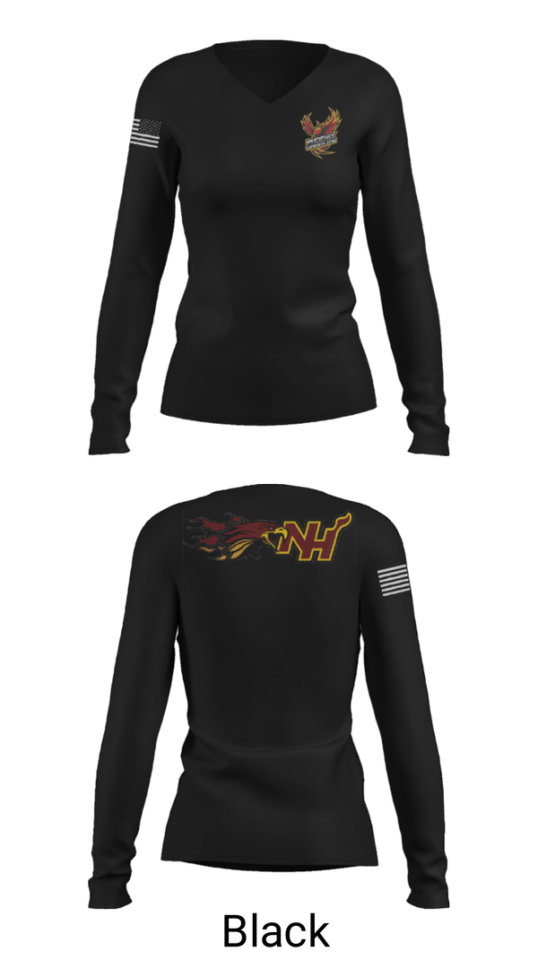 Women's Long Sleeve Vneck Shirt, New Hampstead Wrestling, Wrestling, Teamtime, Team time, sublimation, custom sports apparel, team uniforms, spirit wear, spiritwear, sports uniforms, custom shirts, team store, custom team store, fundraiser sports, apparel fundraiser