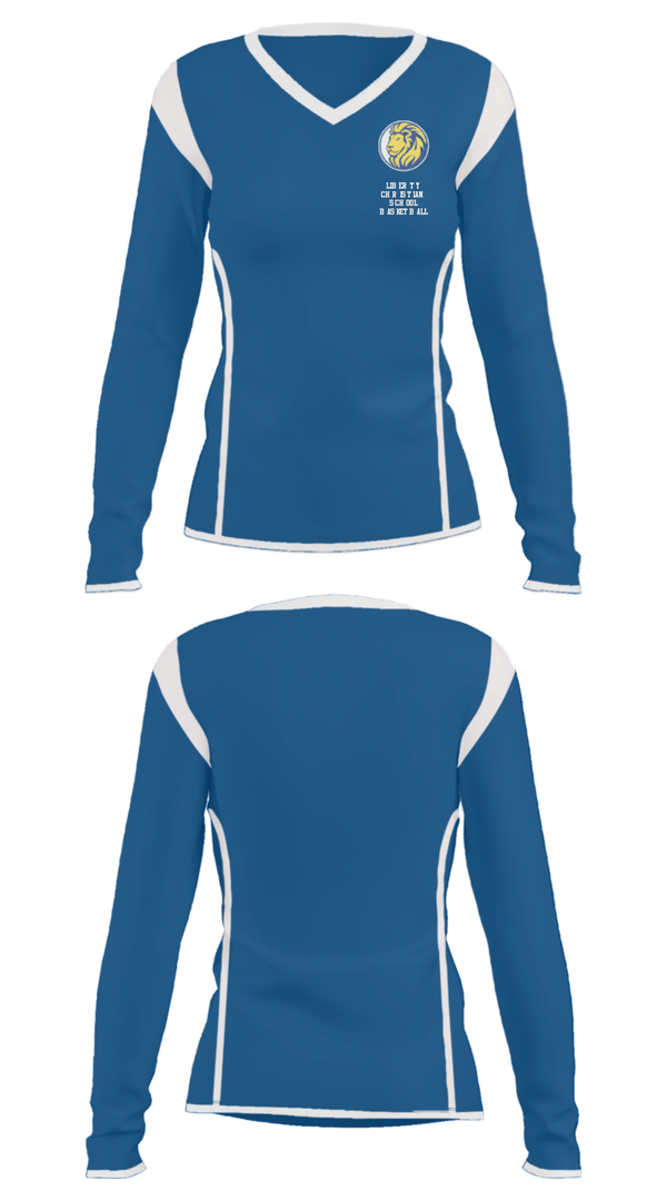 Women's Long Sleeve Vneck Shirt, Liberty Christian School Basketball, Men's Basketball, Teamtime, Team time, sublimation, custom sports apparel, team uniforms, spirit wear, spiritwear, sports uniforms, custom shirts, team store, custom team store, fundraiser sports, apparel fundraiser