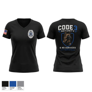 Womens Short Sleeve Vneck Shirt, Code 3 Security, Police, Teamtime, Team time, sublimation, custom sports apparel, team uniforms, spirit wear, spiritwear, sports uniforms, custom shirts, team store, custom team store, fundraiser sports, apparel fundraiser