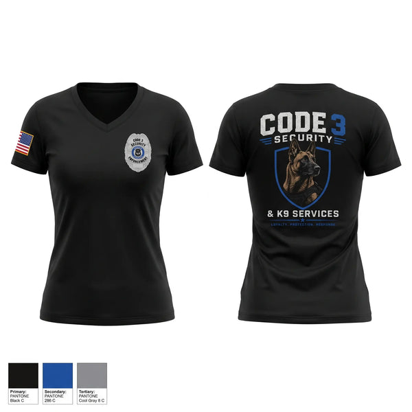 Womens Short Sleeve Vneck Shirt, Code 3 Security, Police, Teamtime, Team time, sublimation, custom sports apparel, team uniforms, spirit wear, spiritwear, sports uniforms, custom shirts, team store, custom team store, fundraiser sports, apparel fundraiser
