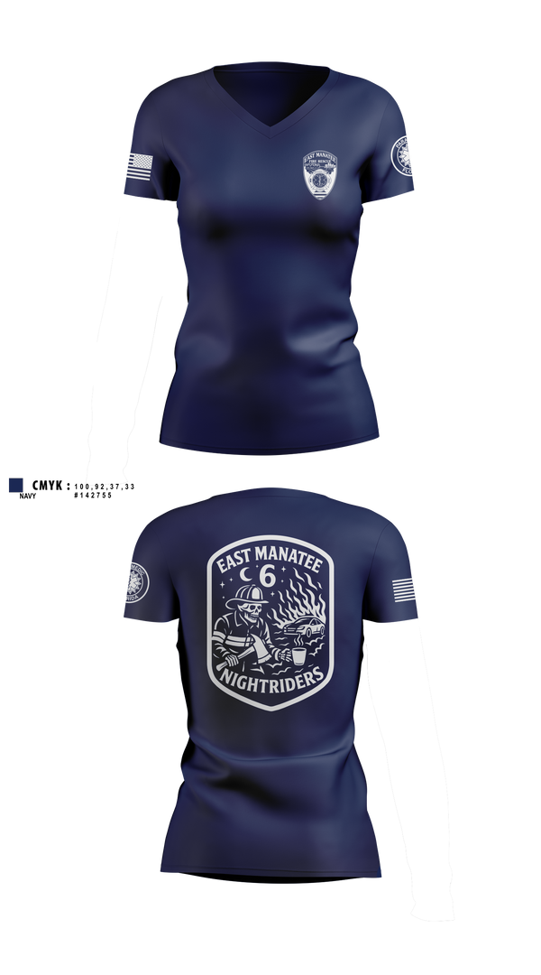 Womens Short Sleeve Vneck Shirt, East Manatee, Fire Department, Teamtime, Team time, sublimation, custom sports apparel, team uniforms, spirit wear, spiritwear, sports uniforms, custom shirts, team store, custom team store, fundraiser sports, apparel fundraiser