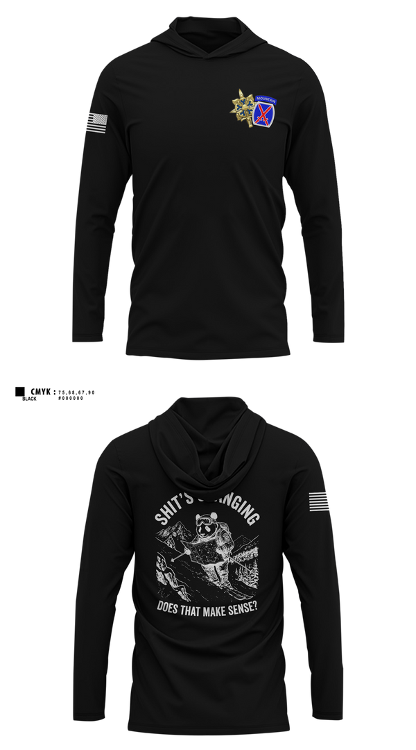 Long Sleeve Performance Shirt with hood, 10th MTN, G2 ACE, Army, Teamtime, Team time, sublimation, custom sports apparel, team uniforms, spirit wear, spiritwear, sports uniforms, custom shirts, team store, custom team store, fundraiser sports, apparel fundraiser