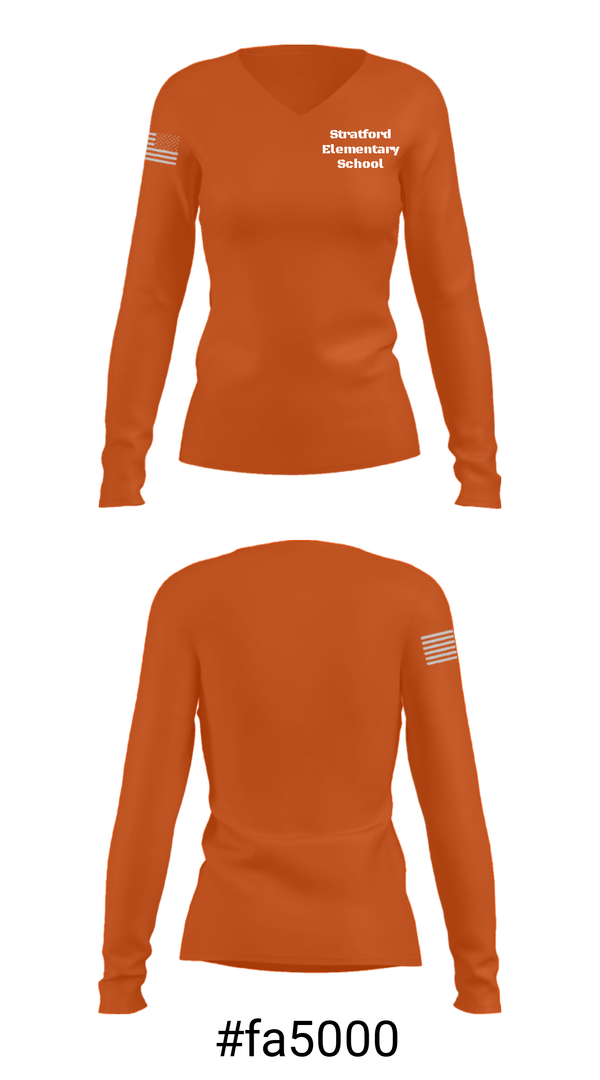 Women's Long Sleeve Vneck Shirt, Stratford Elementary School, Spirit Store, Teamtime, Team time, sublimation, custom sports apparel, team uniforms, spirit wear, spiritwear, sports uniforms, custom shirts, team store, custom team store, fundraiser sports, apparel fundraiser