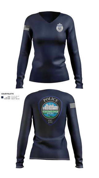 Womens Long Sleeve Vneck Shirt, Winthrop Police Department, Police, Teamtime, Team time, sublimation, custom sports apparel, team uniforms, spirit wear, spiritwear, sports uniforms, custom shirts, team store, custom team store, fundraiser sports, apparel fundraiser