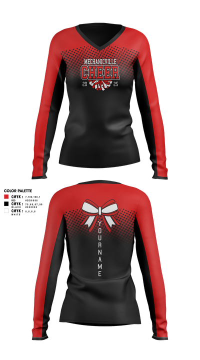 Mechanicville High School Cheer 64273422 Women's Long Sleeve V-neck Shirt - 1
