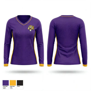 Womens Long Sleeve Vneck Shirt, Dupree Tigers, Women's Volleyball, Teamtime, Team time, sublimation, custom sports apparel, team uniforms, spirit wear, spiritwear, sports uniforms, custom shirts, team store, custom team store, fundraiser sports, apparel fundraiser