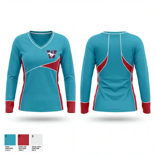 Womens Long Sleeve Vneck Shirt, Tulare Mustangs, Swimming, Teamtime, Team time, sublimation, custom sports apparel, team uniforms, spirit wear, spiritwear, sports uniforms, custom shirts, team store, custom team store, fundraiser sports, apparel fundraiser