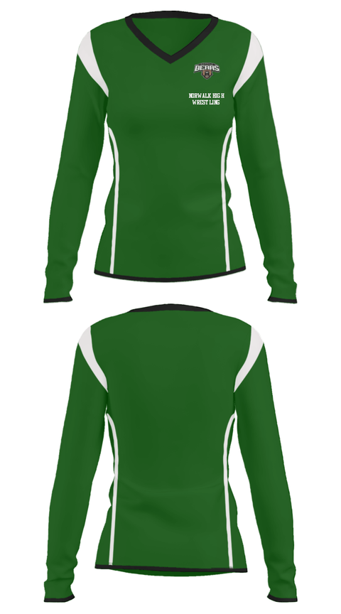 Women's Long Sleeve Vneck Shirt, Norwalk High Wrestling, Wrestling, Teamtime, Team time, sublimation, custom sports apparel, team uniforms, spirit wear, spiritwear, sports uniforms, custom shirts, team store, custom team store, fundraiser sports, apparel fundraiser