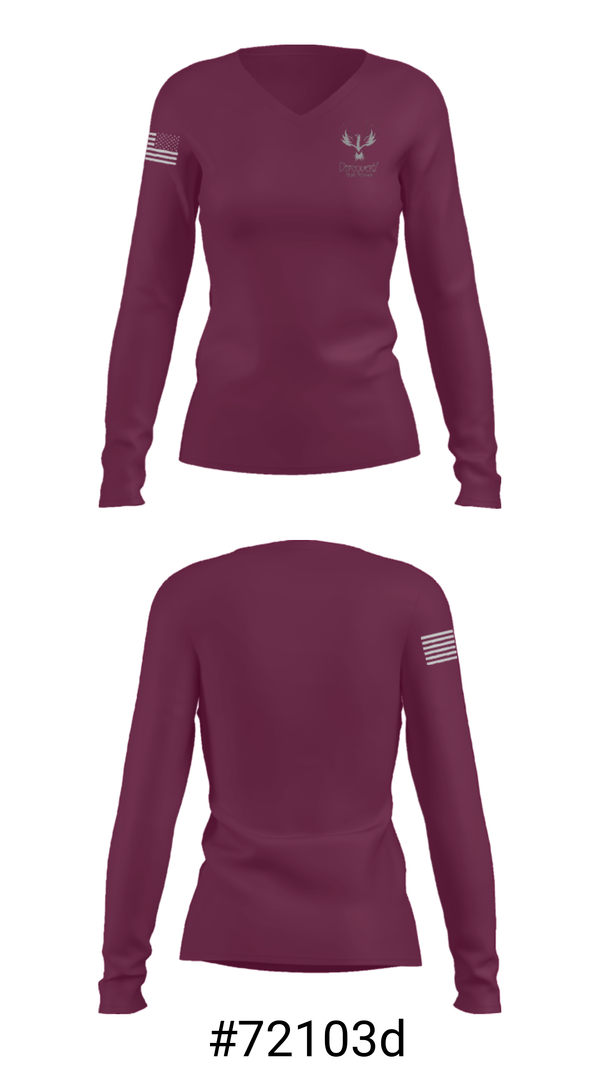 Women's Long Sleeve Vneck Shirt, Discovery High School, Spirit Store, Teamtime, Team time, sublimation, custom sports apparel, team uniforms, spirit wear, spiritwear, sports uniforms, custom shirts, team store, custom team store, fundraiser sports, apparel fundraiser