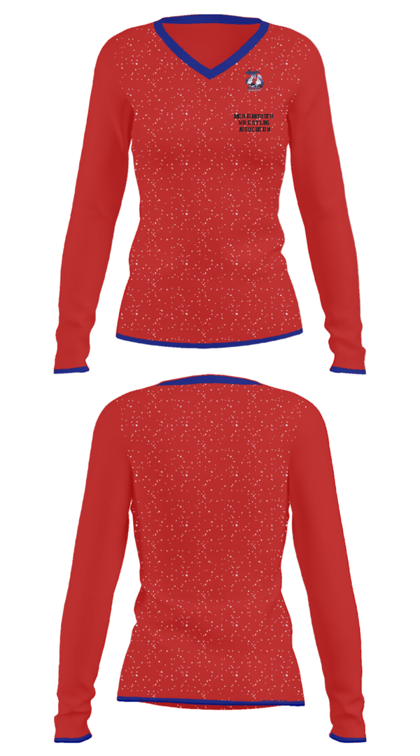 Women's Long Sleeve Vneck Shirt, Michigan Youth Wrestling Association, Wrestling, Teamtime, Team time, sublimation, custom sports apparel, team uniforms, spirit wear, spiritwear, sports uniforms, custom shirts, team store, custom team store, fundraiser sports, apparel fundraiser