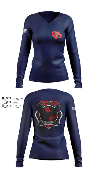 Womens Long Sleeve Vneck Shirt, Cy creek fire 22, , Teamtime, Team time, sublimation, custom sports apparel, team uniforms, spirit wear, spiritwear, sports uniforms, custom shirts, team store, custom team store, fundraiser sports, apparel fundraiser