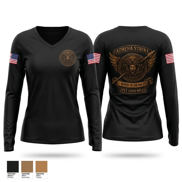 Womens Long Sleeve Vneck Shirt, 2/188 MP CO, Army, Teamtime, Team time, sublimation, custom sports apparel, team uniforms, spirit wear, spiritwear, sports uniforms, custom shirts, team store, custom team store, fundraiser sports, apparel fundraiser