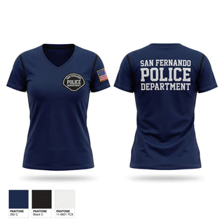 Womens Short Sleeve Vneck Shirt, San Fernando Police Department, Police, Teamtime, Team time, sublimation, custom sports apparel, team uniforms, spirit wear, spiritwear, sports uniforms, custom shirts, team store, custom team store, fundraiser sports, apparel fundraiser