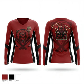 Womens Long Sleeve Vneck Shirt, Escanaba Berserkers, Rugby, Teamtime, Team time, sublimation, custom sports apparel, team uniforms, spirit wear, spiritwear, sports uniforms, custom shirts, team store, custom team store, fundraiser sports, apparel fundraiser