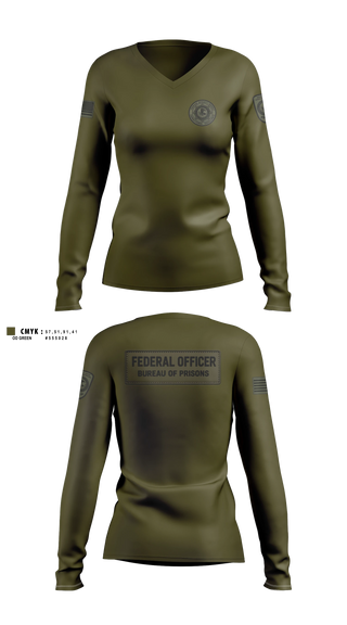 Womens Long Sleeve Vneck Shirt, Federal bureau of prions, Police, Teamtime, Team time, sublimation, custom sports apparel, team uniforms, spirit wear, spiritwear, sports uniforms, custom shirts, team store, custom team store, fundraiser sports, apparel fundraiser