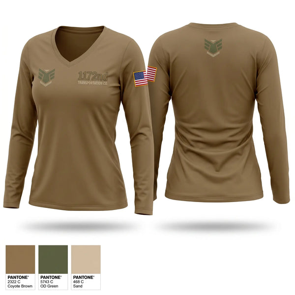 Womens Long Sleeve Vneck Shirt, 1172nd transportation CO., National Guard, Teamtime, Team time, sublimation, custom sports apparel, team uniforms, spirit wear, spiritwear, sports uniforms, custom shirts, team store, custom team store, fundraiser sports, apparel fundraiser