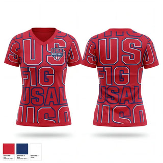 Womens Short Sleeve Vneck Shirt, USA Softball of Alaska, Softball, Teamtime, Team time, sublimation, custom sports apparel, team uniforms, spirit wear, spiritwear, sports uniforms, custom shirts, team store, custom team store, fundraiser sports, apparel fundraiser