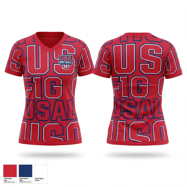 USA Softball of Alaska 90833867 Women's Short Sleeve V-neck Shirt - 1