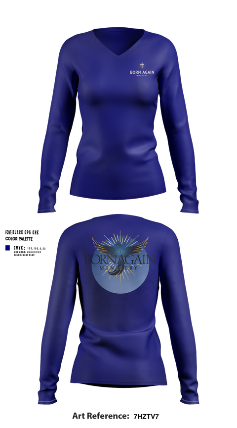 Womens Long Sleeve Vneck Shirt, Born Again Ministry, , Teamtime, Team time, sublimation, custom sports apparel, team uniforms, spirit wear, spiritwear, sports uniforms, custom shirts, team store, custom team store, fundraiser sports, apparel fundraiser