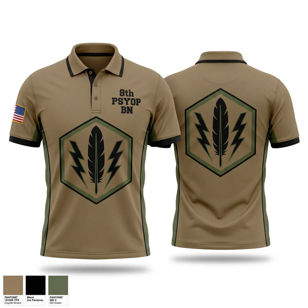 Short Sleeve Performance Polo, 8th PSYOP BN, Army, Teamtime, Team time, sublimation, custom sports apparel, team uniforms, spirit wear, spiritwear, sports uniforms, custom shirts, team store, custom team store, fundraiser sports, apparel fundraiser