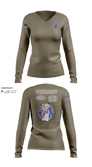 Womens Long Sleeve Vneck Shirt, Fort Leonard Wood Basic Military Police Schoolhouse Instructors & Faculty, , Teamtime, Team time, sublimation, custom sports apparel, team uniforms, spirit wear, spiritwear, sports uniforms, custom shirts, team store, custom team store, fundraiser sports, apparel fundraiser