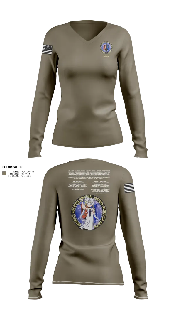 Womens Long Sleeve Vneck Shirt, Fort Leonard Wood Basic Military Police Schoolhouse Instructors & Faculty, , Teamtime, Team time, sublimation, custom sports apparel, team uniforms, spirit wear, spiritwear, sports uniforms, custom shirts, team store, custom team store, fundraiser sports, apparel fundraiser