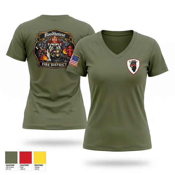 Womens Short Sleeve Vneck Shirt, Roodhouse Fire Protection District, Fire Department, Teamtime, Team time, sublimation, custom sports apparel, team uniforms, spirit wear, spiritwear, sports uniforms, custom shirts, team store, custom team store, fundraiser sports, apparel fundraiser
