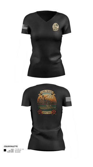 Womens Short Sleeve Vneck Shirt, USS Kidd, Navy, Teamtime, Team time, sublimation, custom sports apparel, team uniforms, spirit wear, spiritwear, sports uniforms, custom shirts, team store, custom team store, fundraiser sports, apparel fundraiser