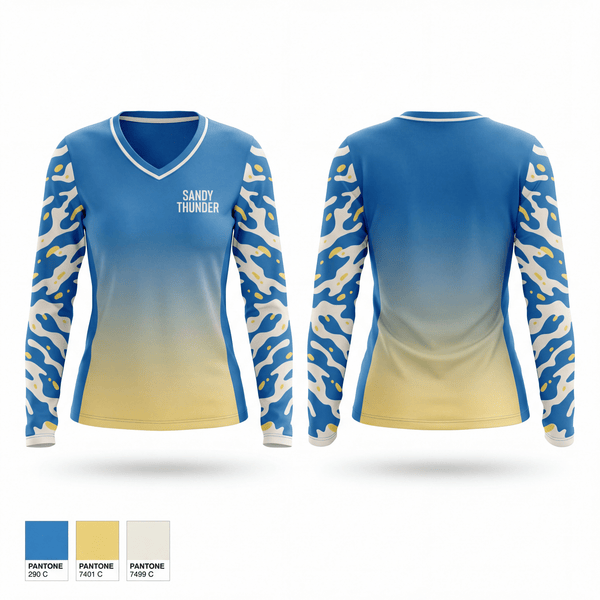 Womens Long Sleeve Vneck Shirt, Sandy Thunder, Baseball, Teamtime, Team time, sublimation, custom sports apparel, team uniforms, spirit wear, spiritwear, sports uniforms, custom shirts, team store, custom team store, fundraiser sports, apparel fundraiser