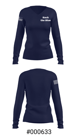 Women's Long Sleeve Vneck Shirt, Back the Blue, Police, Teamtime, Team time, sublimation, custom sports apparel, team uniforms, spirit wear, spiritwear, sports uniforms, custom shirts, team store, custom team store, fundraiser sports, apparel fundraiser