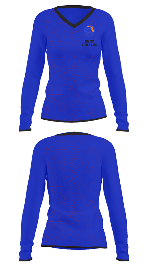 Women's Long Sleeve Vneck Shirt, Gracie Fishhawk, Wrestling, Teamtime, Team time, sublimation, custom sports apparel, team uniforms, spirit wear, spiritwear, sports uniforms, custom shirts, team store, custom team store, fundraiser sports, apparel fundraiser