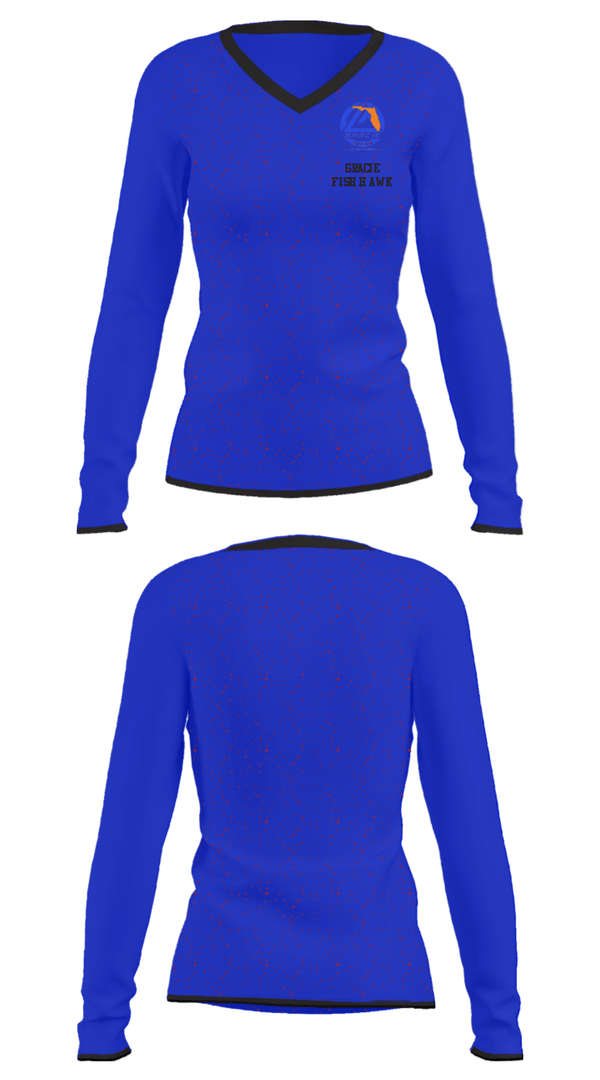 Women's Long Sleeve Vneck Shirt, Gracie Fishhawk, Wrestling, Teamtime, Team time, sublimation, custom sports apparel, team uniforms, spirit wear, spiritwear, sports uniforms, custom shirts, team store, custom team store, fundraiser sports, apparel fundraiser
