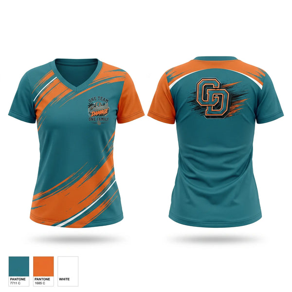 Womens Short Sleeve Vneck Shirt, Collateral Damage, Softball, Teamtime, Team time, sublimation, custom sports apparel, team uniforms, spirit wear, spiritwear, sports uniforms, custom shirts, team store, custom team store, fundraiser sports, apparel fundraiser