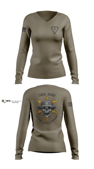 Womens Long Sleeve Vneck Shirt, 3RD SQUAD, EW, MFRC, Army, Teamtime, Team time, sublimation, custom sports apparel, team uniforms, spirit wear, spiritwear, sports uniforms, custom shirts, team store, custom team store, fundraiser sports, apparel fundraiser
