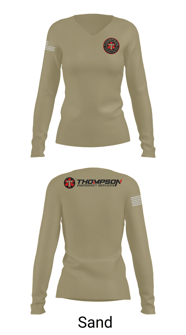 Womens Long Sleeve Vneck Shirt, Thompson EMS, , Teamtime, Team time, sublimation, custom sports apparel, team uniforms, spirit wear, spiritwear, sports uniforms, custom shirts, team store, custom team store, fundraiser sports, apparel fundraiser