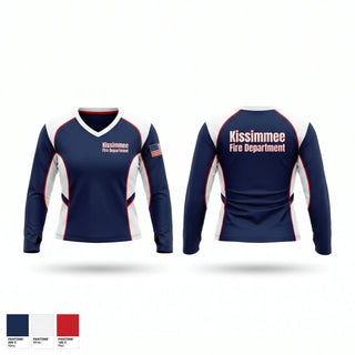 Womens Long Sleeve Vneck Shirt, Kissimmee fire department, Fire Department, Teamtime, Team time, sublimation, custom sports apparel, team uniforms, spirit wear, spiritwear, sports uniforms, custom shirts, team store, custom team store, fundraiser sports, apparel fundraiser