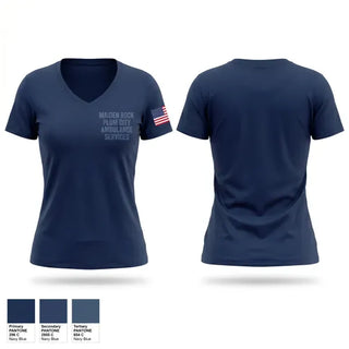 Womens Short Sleeve Vneck Shirt, Maiden Rock Plum City Ambulance Services, EMS/EMT, Teamtime, Team time, sublimation, custom sports apparel, team uniforms, spirit wear, spiritwear, sports uniforms, custom shirts, team store, custom team store, fundraiser sports, apparel fundraiser