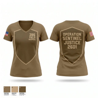 Womens Short Sleeve Vneck Shirt, 385 Field Hospital, Army, Teamtime, Team time, sublimation, custom sports apparel, team uniforms, spirit wear, spiritwear, sports uniforms, custom shirts, team store, custom team store, fundraiser sports, apparel fundraiser