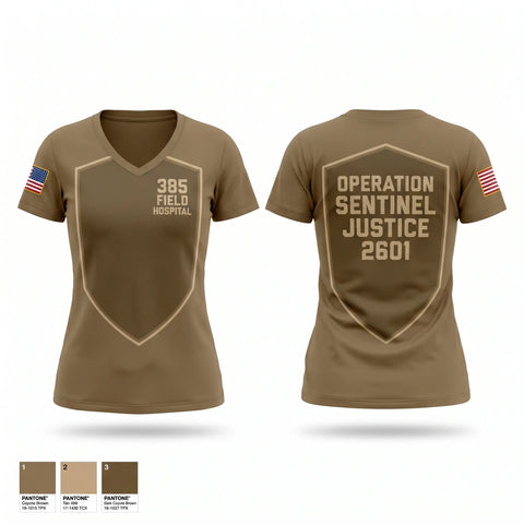 Womens Short Sleeve Vneck Shirt, 385 Field Hospital, Army, Teamtime, Team time, sublimation, custom sports apparel, team uniforms, spirit wear, spiritwear, sports uniforms, custom shirts, team store, custom team store, fundraiser sports, apparel fundraiser