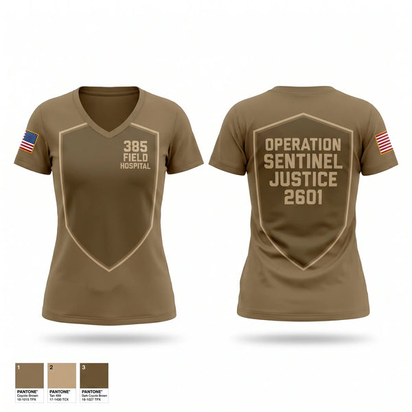 Womens Short Sleeve Vneck Shirt, 385 Field Hospital, Army, Teamtime, Team time, sublimation, custom sports apparel, team uniforms, spirit wear, spiritwear, sports uniforms, custom shirts, team store, custom team store, fundraiser sports, apparel fundraiser