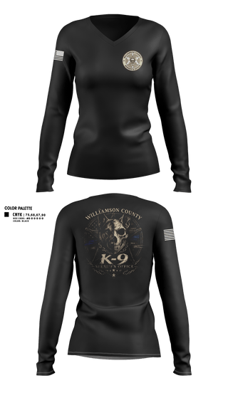 Womens Long Sleeve Vneck Shirt, Williamson County K-9 Unit, Police, Teamtime, Team time, sublimation, custom sports apparel, team uniforms, spirit wear, spiritwear, sports uniforms, custom shirts, team store, custom team store, fundraiser sports, apparel fundraiser