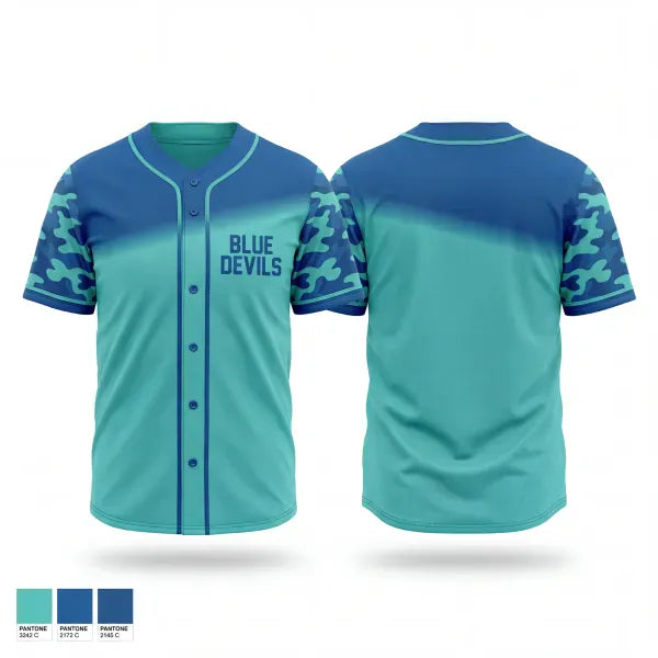 Full Button Baseball Jersey, Blue Devils, Baseball, Teamtime, Team time, sublimation, custom sports apparel, team uniforms, spirit wear, spiritwear, sports uniforms, custom shirts, team store, custom team store, fundraiser sports, apparel fundraiser