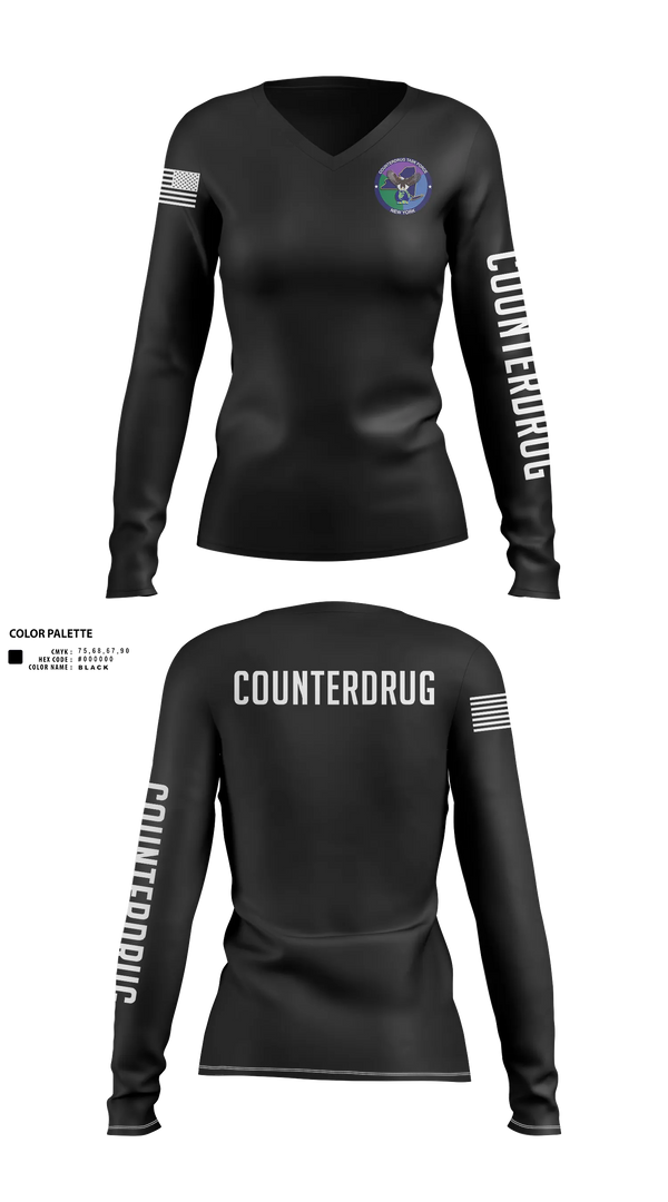 Womens Long Sleeve Vneck Shirt, New York Counterdrug Task Force, Police, Teamtime, Team time, sublimation, custom sports apparel, team uniforms, spirit wear, spiritwear, sports uniforms, custom shirts, team store, custom team store, fundraiser sports, apparel fundraiser
