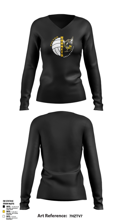 Fulton Hornets Volleyball 2109718 Women's Long Sleeve V-neck Shirt - 3