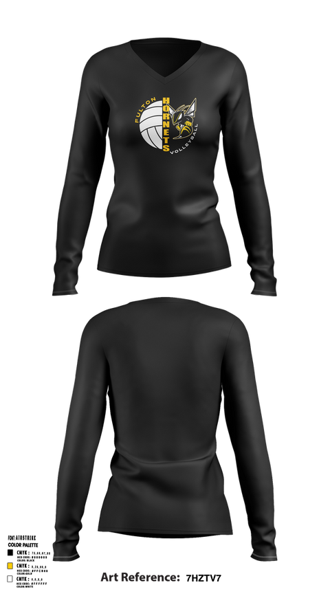 Womens Long Sleeve Vneck Shirt, Fulton Hornets Volleyball, Women's Volleyball, Teamtime, Team time, sublimation, custom sports apparel, team uniforms, spirit wear, spiritwear, sports uniforms, custom shirts, team store, custom team store, fundraiser sports, apparel fundraiser