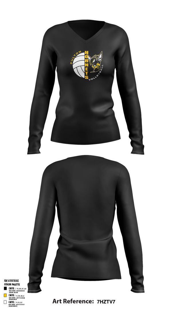Womens Long Sleeve Vneck Shirt, Fulton Hornets Volleyball, Women's Volleyball, Teamtime, Team time, sublimation, custom sports apparel, team uniforms, spirit wear, spiritwear, sports uniforms, custom shirts, team store, custom team store, fundraiser sports, apparel fundraiser