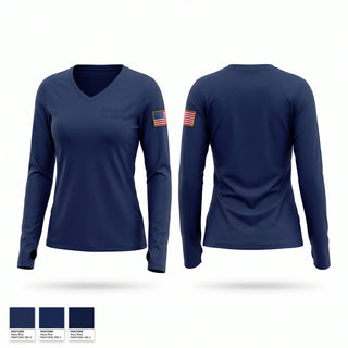 Womens Long Sleeve Vneck Shirt, Marathon Fire Rescue, Fire Department, Teamtime, Team time, sublimation, custom sports apparel, team uniforms, spirit wear, spiritwear, sports uniforms, custom shirts, team store, custom team store, fundraiser sports, apparel fundraiser