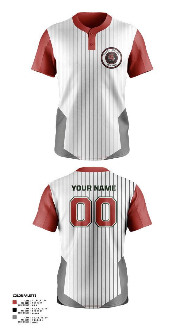 Two Button Softball Jersey, Salina Diablos Baseball, Baseball, Teamtime, Team time, sublimation, custom sports apparel, team uniforms, spirit wear, spiritwear, sports uniforms, custom shirts, team store, custom team store, fundraiser sports, apparel fundraiser